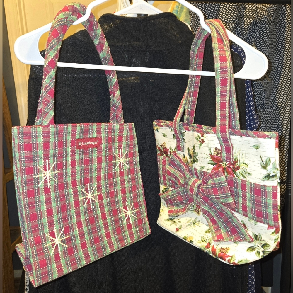 Longaberger 2009 Snowflake And 2008 Poinsettia Tote Bags